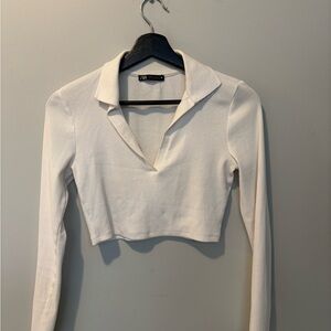 Zara Off-White Long Sleeve Blouse